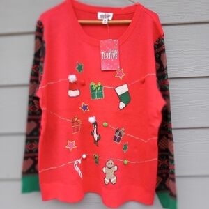 NEW Women's Ugly Christmas Sweater Plus Size XXL Hearts